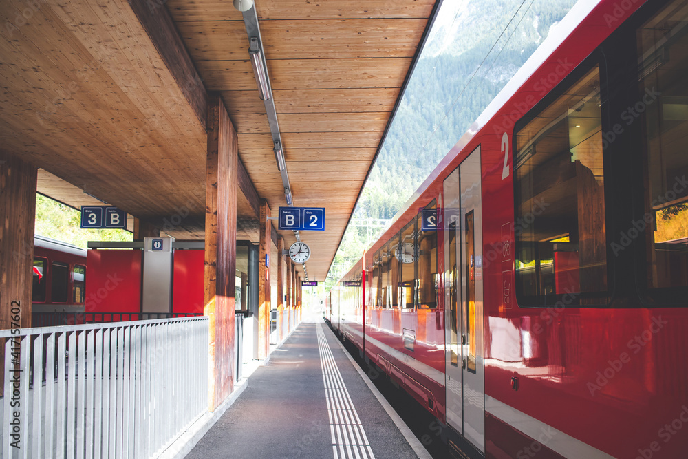 Train departing from the station in Switzerland