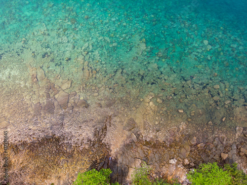 Aerial view of sea waves and fantastic Rocky coast Thailand