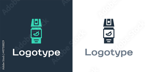 Logotype Pepper spray icon isolated on white background. OC gas. Capsicum self defense aerosol. Logo design template element. Vector.