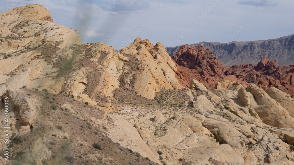 Red and yellow limestone formations in the valley of fire state park, USA