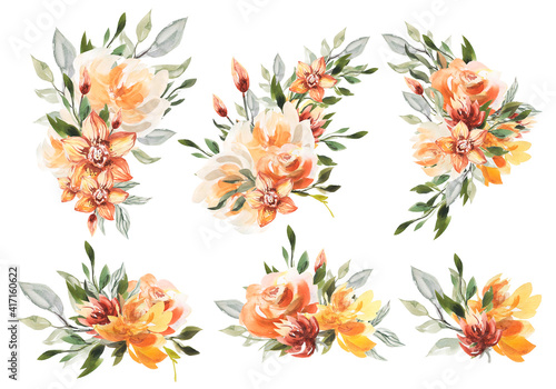 Tableau sur toile Wedding Orange Flowers Orchids Roses Peony summer bouquets