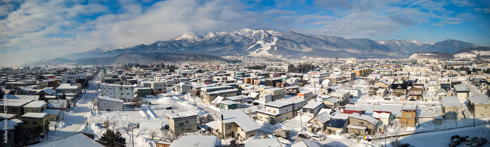 【北海道】冬の富良野市の展望　パノラマ