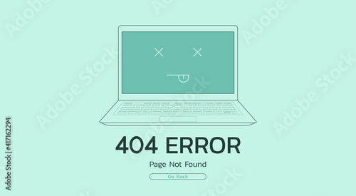 page not found and error 404 unavailable website on laptop concept, vector flat illustration