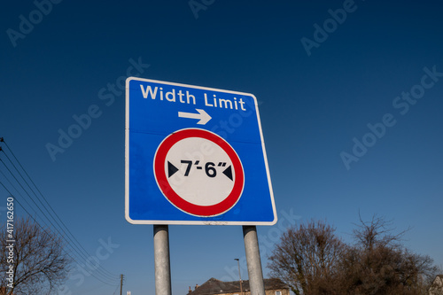 Canvas Print Road sign in the UK advising drivers that the turning on the right has a width r