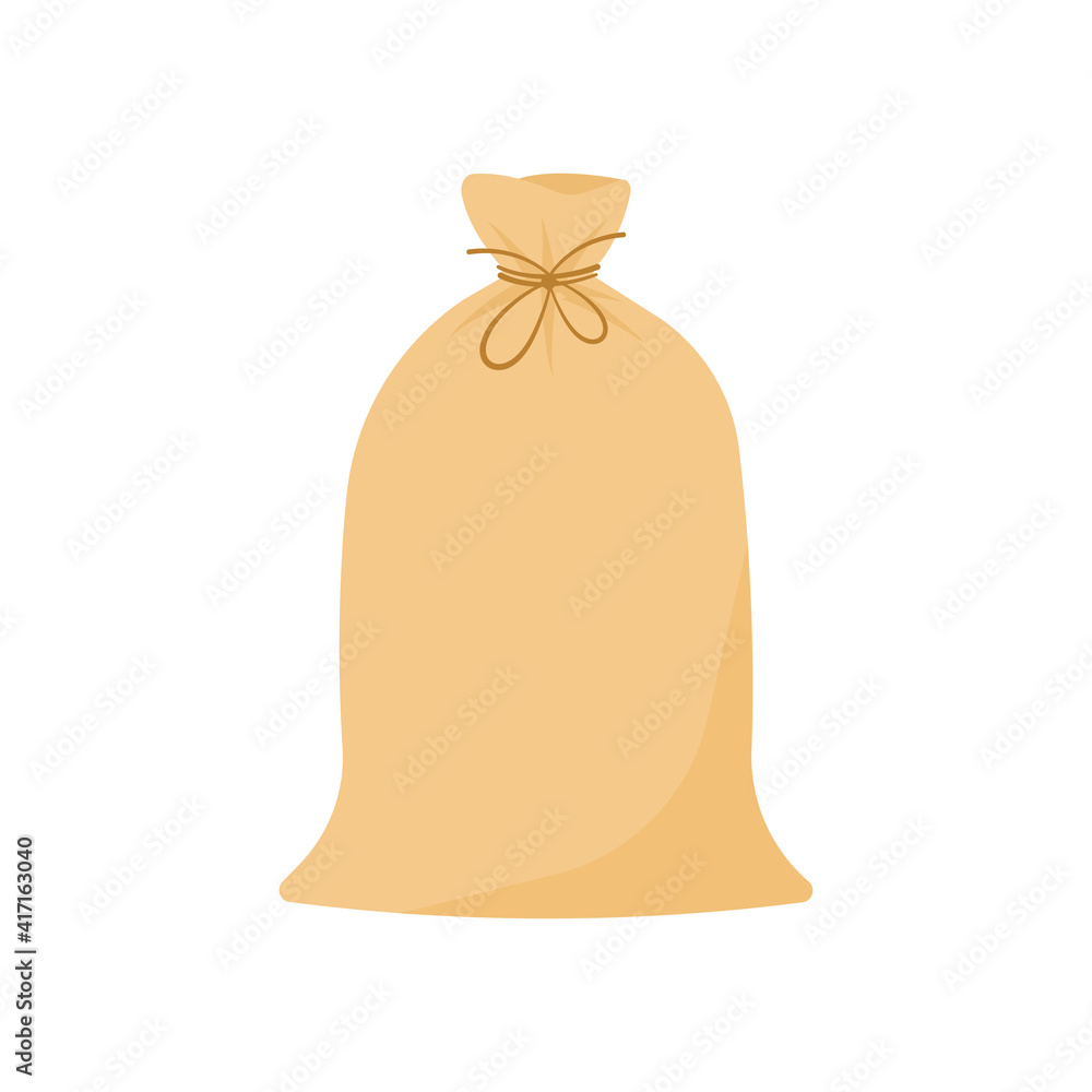 Linen woven fabric sack isolated of white background. Concept eco friendly packaging. Cartoon vector illustration. Linen woven fabric sack isolated of white background. Concept eco friendly packaging. Cartoon vector illustration.
