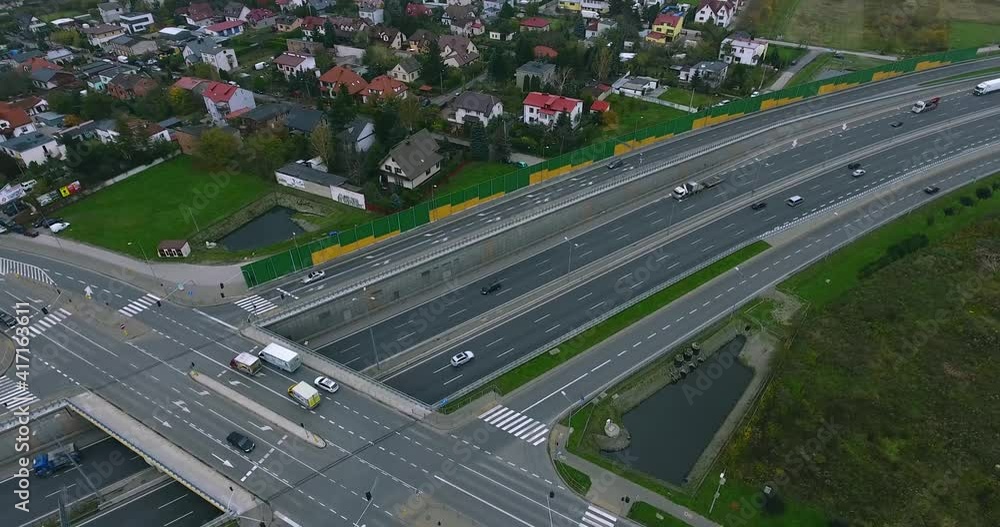 Flying And Circling Around A Highway. Aerial Drone Shot Flying And Circling Around A Highway. Aerial Drone Shot