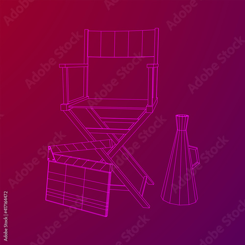 Director movie workplace chair. Wireframe low poly mesh vector illustration photo