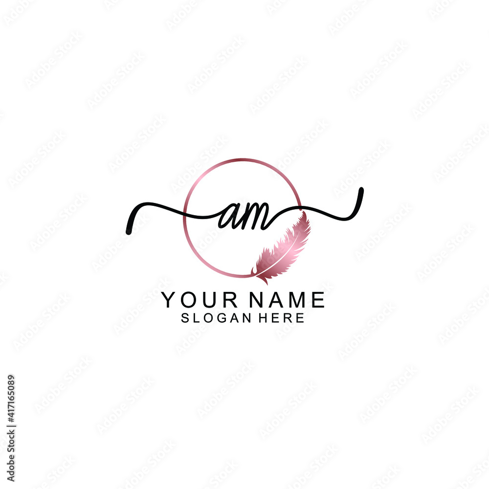 Letter AM Beautiful handwriting logo Letter AM Beautiful handwriting logo