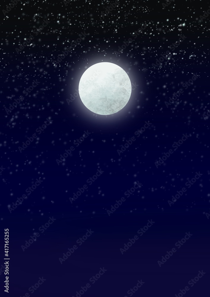 illustration of full moon. night. stars