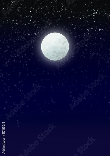 illustration of full moon. night. stars