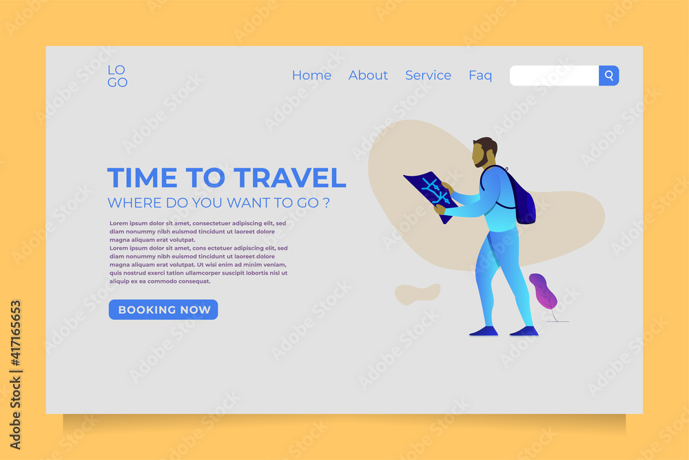 vector illustration, Concept of landing page on travel theme, a man on vacation with a map illustration. Landing page template. Easy to edit and customize. vector illustration, Concept of landing page on travel theme, a man on vacation with a map illustration. Landing page template. Easy to edit and customize.