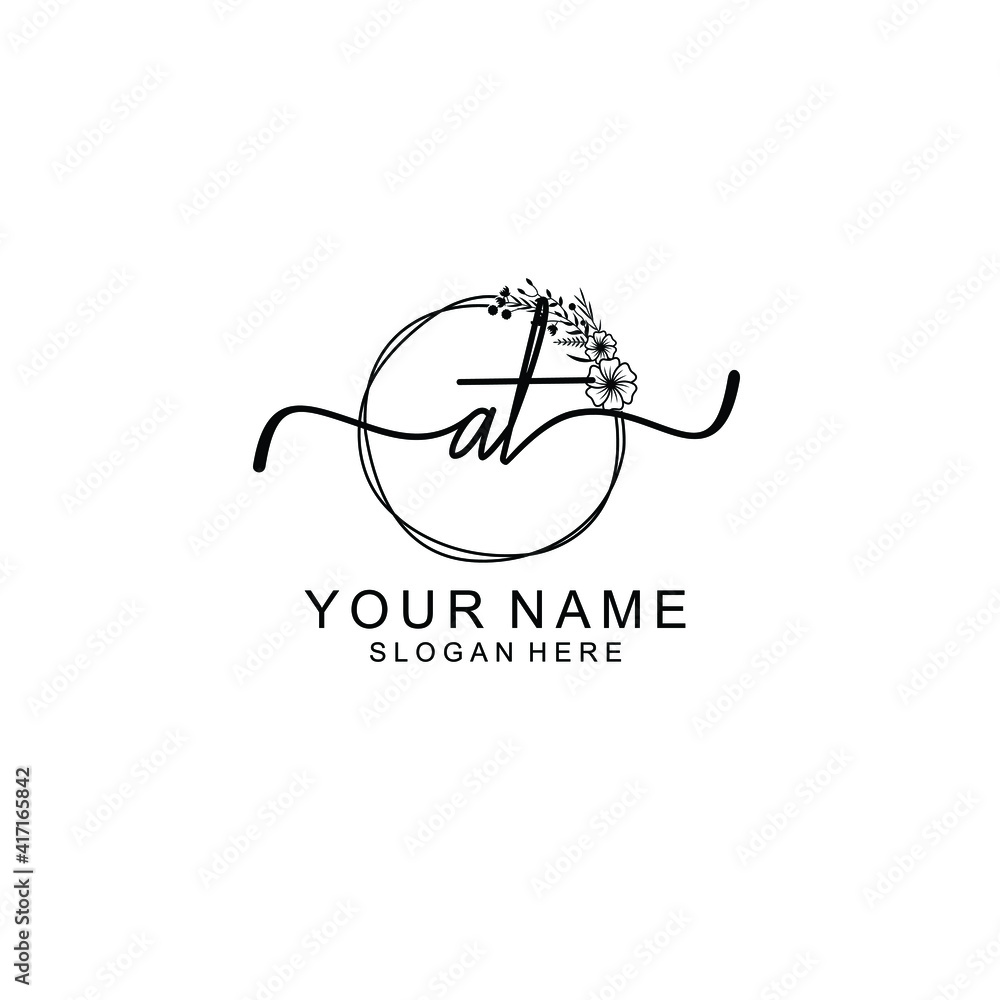 Letter AT Beautiful handwriting logo Letter AT Beautiful handwriting logo
