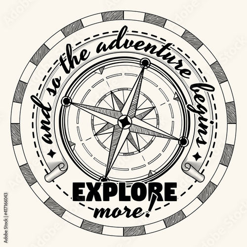 Explore more - compass wind rose decorative monochrome emblem