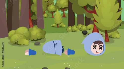 RPG Mage Character Death and decapitation blood spatters in the forest