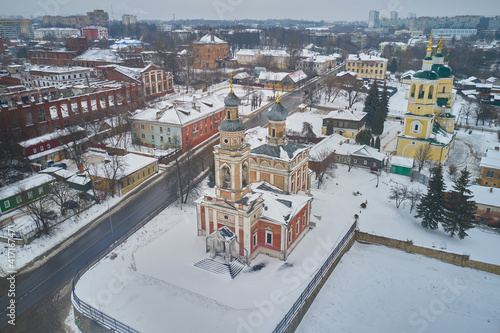 Photography Scenic aerial view of Church of the Assumption of Our Lady in Serpukhov in Moscow oblast in Russian Federation