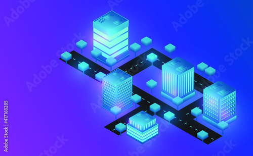 Isometric city lanescape.Futuristic concept.vector and illsutration