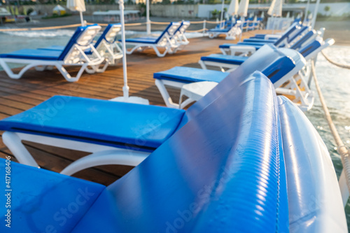 Wallpaper Mural pier with benches on it ready for summer vacation on the white sea Torontodigital.ca