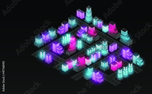 Isometric city lanescape.Futuristic concept.vector and illsutration