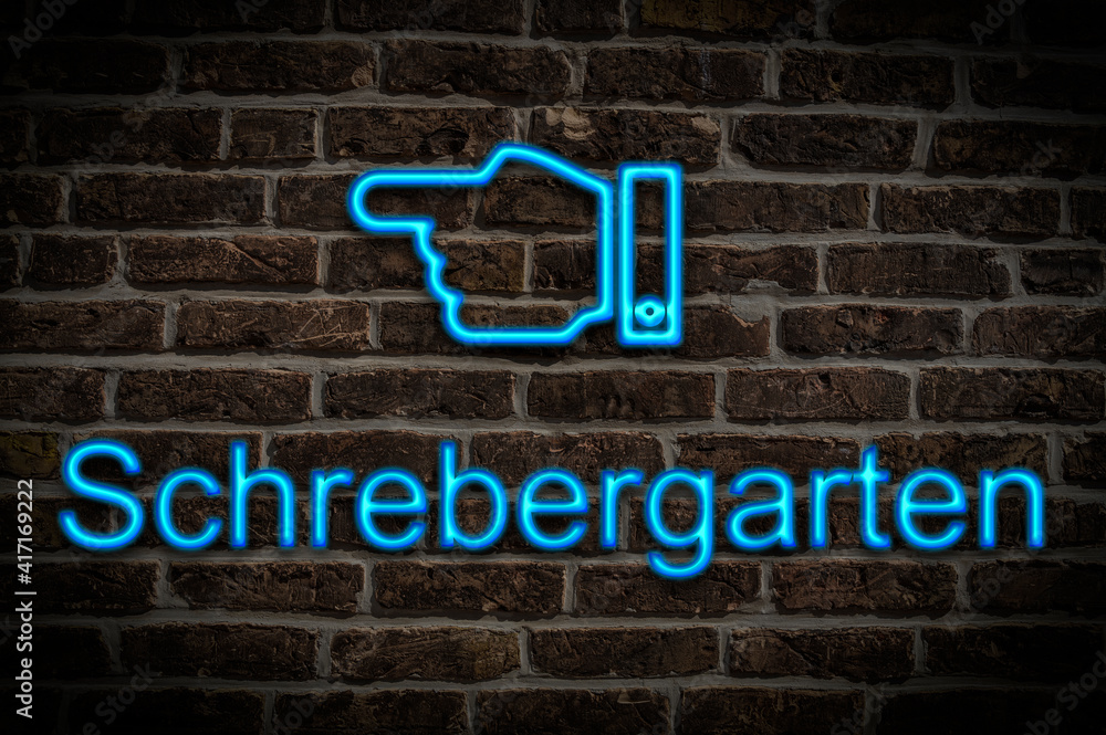 Fototapeta premium Leuchtreklame Schrebergarten