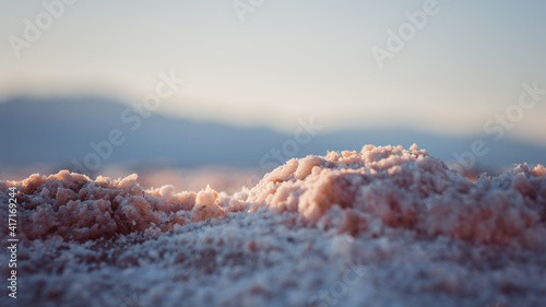 Close up of the pink salt at the badwater basin in Death Valley, California, USA photo