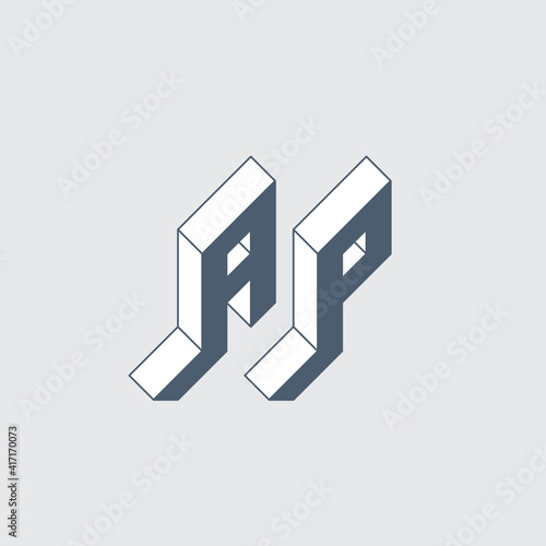 A and P - Monogram or logotype. AP - 2-letter code. Isometric 3d font for design. Three-dimension letters. Vector illustration.