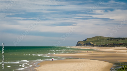 Toursists on the beach of Cap Blanc-Nez in the north of France photo