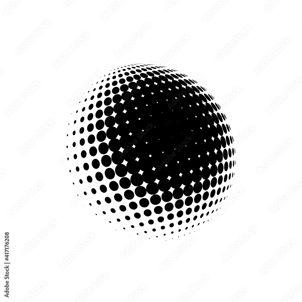 Halftone sphere dotted vector illustration. Circle halftone patterns dots logo. Globe vector illustration. Halftone sphere dotted vector illustration. Circle halftone patterns dots logo. Globe vector illustration.