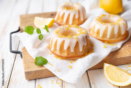 Canvas Print Mini lemon bundt cakes topped with lemon glaze