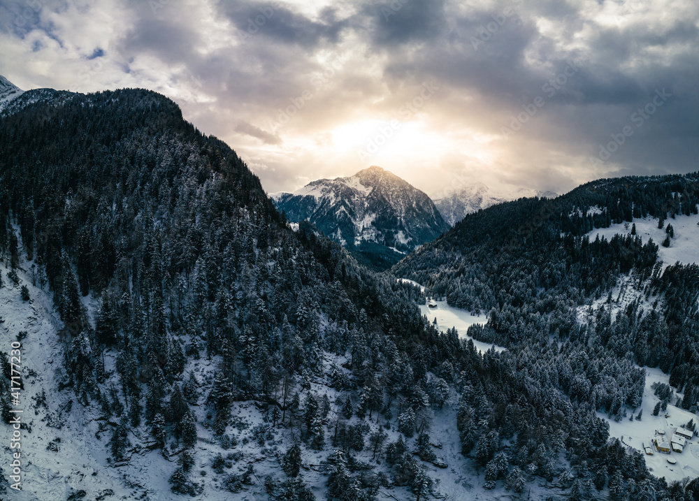 Winter landscape with lots of snow and cold temperature on a hiking day Winter landscape with lots of snow and cold temperature on a hiking day