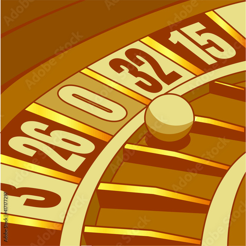 Roulette Ball on a Spinning wheel, with golden elements and vintage feel