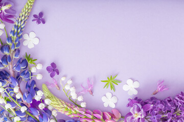 purple, blue, pink flowers on paper background