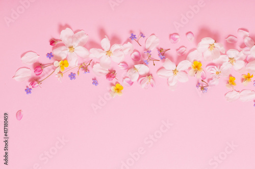 spring flowers on pink background