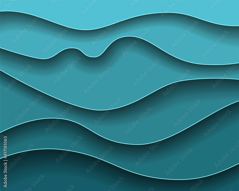 Paper cut Abstract art background 3d layer blue color sea waves, ocean ...