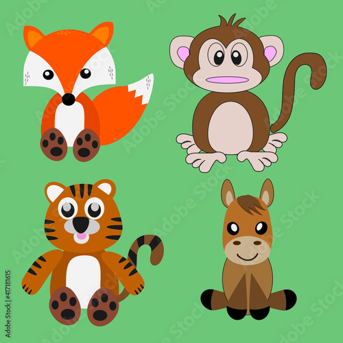 Cartoon animals set of wild life color, vector illustrations.