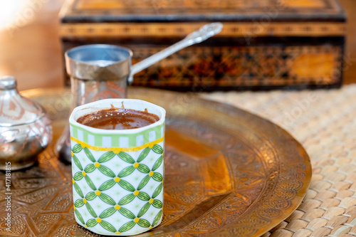 Arabian coffee on a traditional tray photo