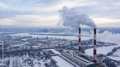 Industrial area of the city, harmful emissions into the atmosphere.