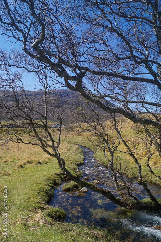 A stream near Loch Assynt and Ardvreck Castle A stream near Loch Assynt and Ardvreck Castle