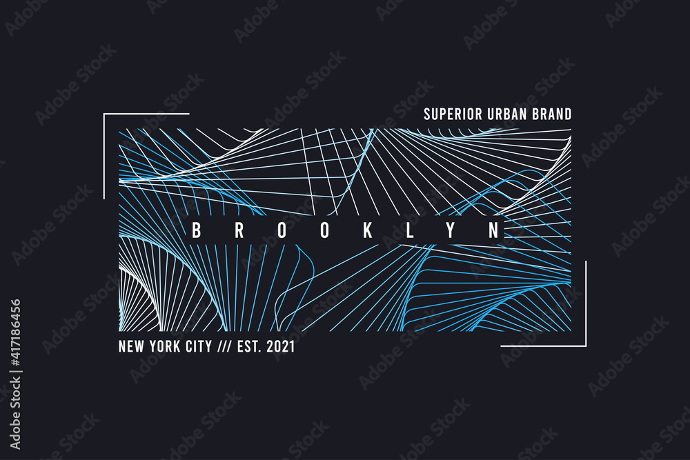 New York, Brooklyn abstract geometric t-shirt. Typography graphics for tee shirt with line geometric print and frame. Vector illustration.
