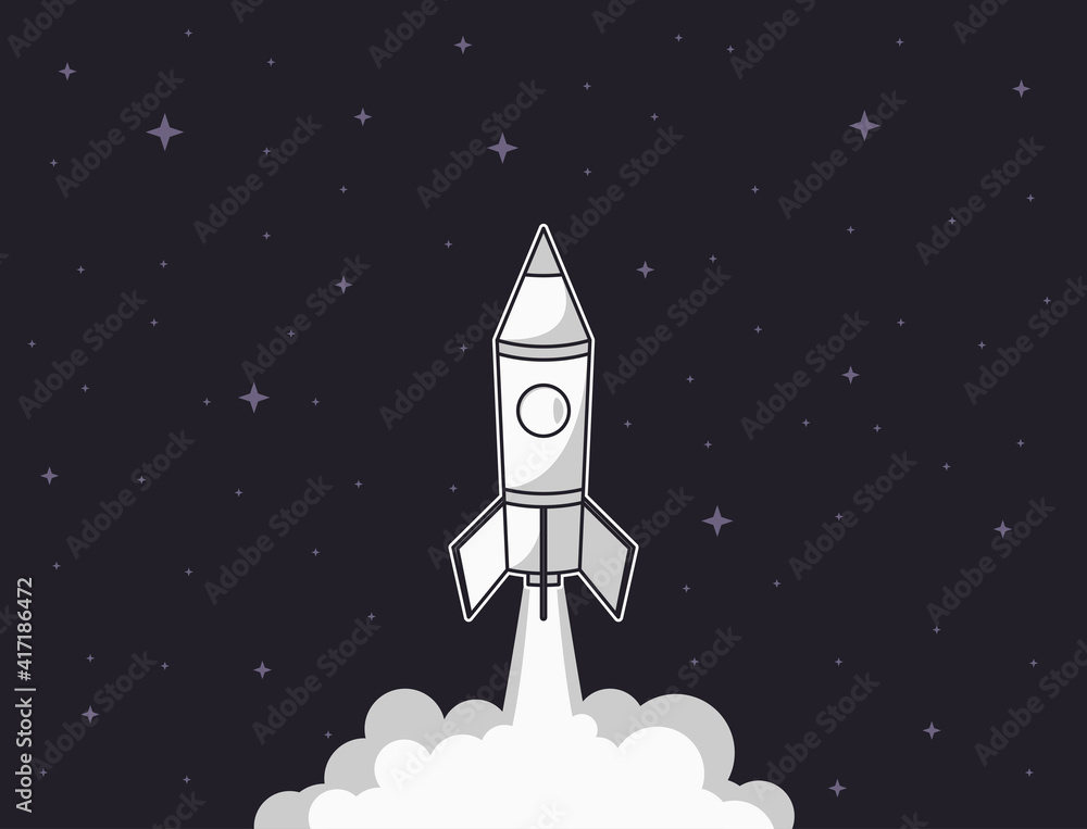 Obraz premium Rocket launch illustration. Business startup concept with spaceship. Vector illustration.