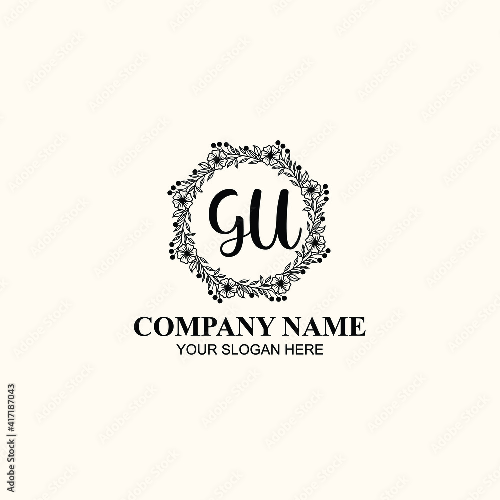 Letter GU Beautiful handwriting logo Letter GU Beautiful handwriting logo