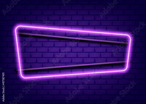 Neon rectangle frame or neon lights sign. Vector illustration.