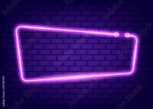 Neon rectangle frame or neon lights sign. Vector illustration.