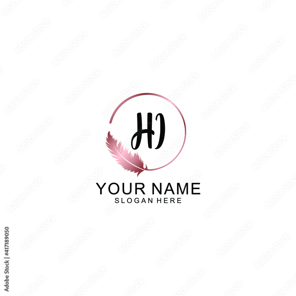 Letter HI Beautiful handwriting logo Letter HI Beautiful handwriting logo