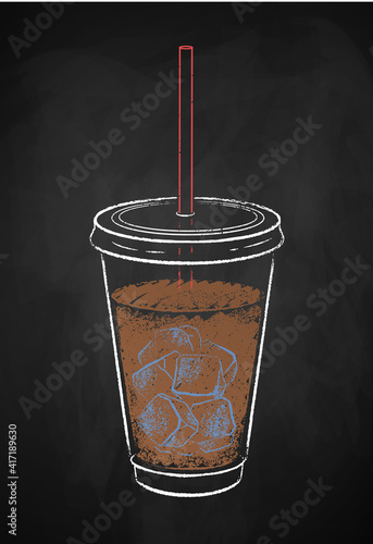 Disposable coffee cup with iced coffee