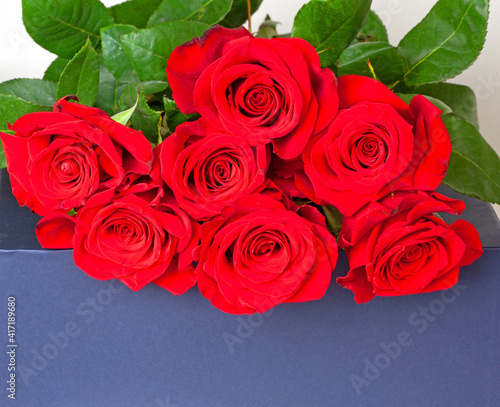 bouquet of red roses on the white
