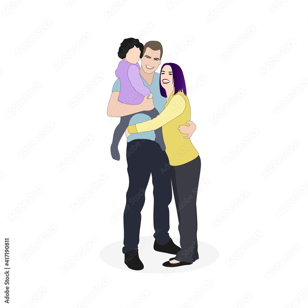 Happy family father mother and child. Couple with kid Happy family father mother and child. Couple with kid