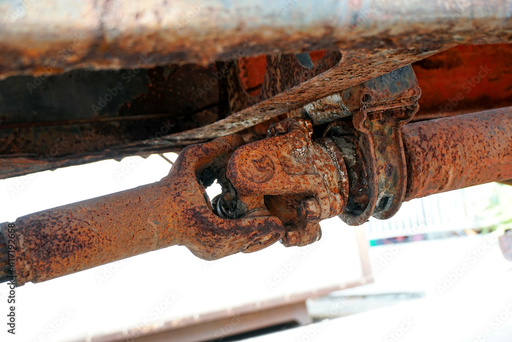 Corrosion and erosion of old truck axles. Corrosion and erosion of old truck axles.
