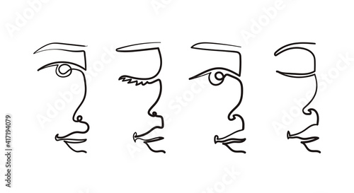 A set of simple abstract faces drawn with one line. Modern creative female portrait. Vector illustration isolated on white background.