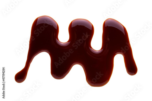 Delicious soy sauce isolated on white background, top view