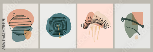 Set of creative minimalist hand painted illustrations for wall decoration, postcard or brochure cover design. Vector EPS10.